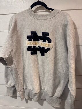 Vintage Notre Dame Reverse Weave Crewneck Sweatshirt - Light Gray- XL